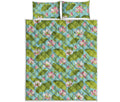 Pink Lotus Pattern Print Quilt Bed Set