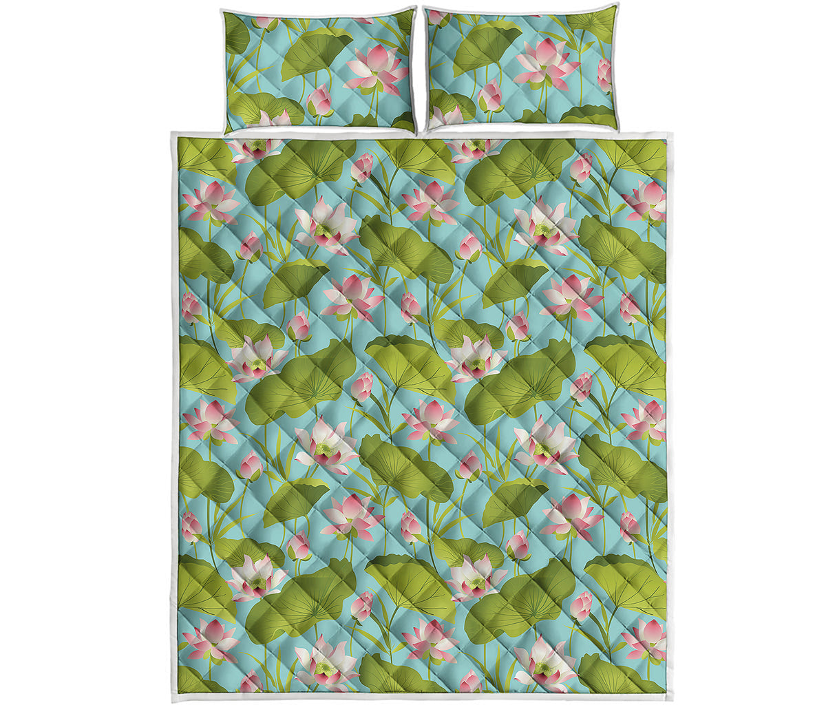 Pink Lotus Pattern Print Quilt Bed Set