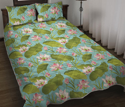 Pink Lotus Pattern Print Quilt Bed Set