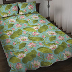 Pink Lotus Pattern Print Quilt Bed Set