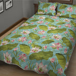 Pink Lotus Pattern Print Quilt Bed Set