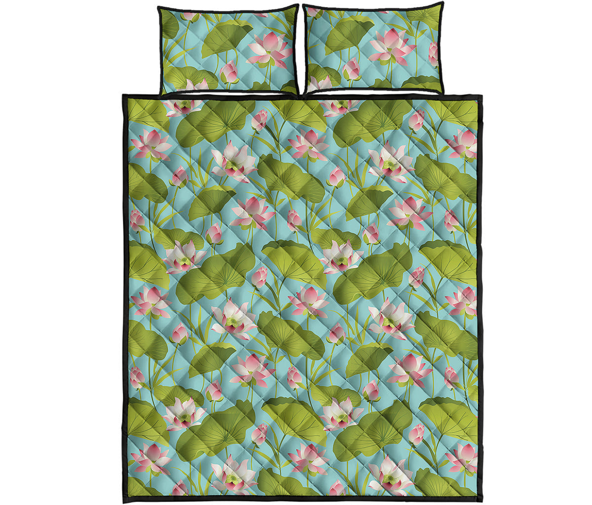Pink Lotus Pattern Print Quilt Bed Set