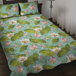 Pink Lotus Pattern Print Quilt Bed Set