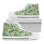 Pink Lotus Pattern Print White High Top Shoes