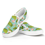 Pink Lotus Pattern Print White Slip On Shoes