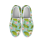 Pink Lotus Pattern Print White Slip On Shoes