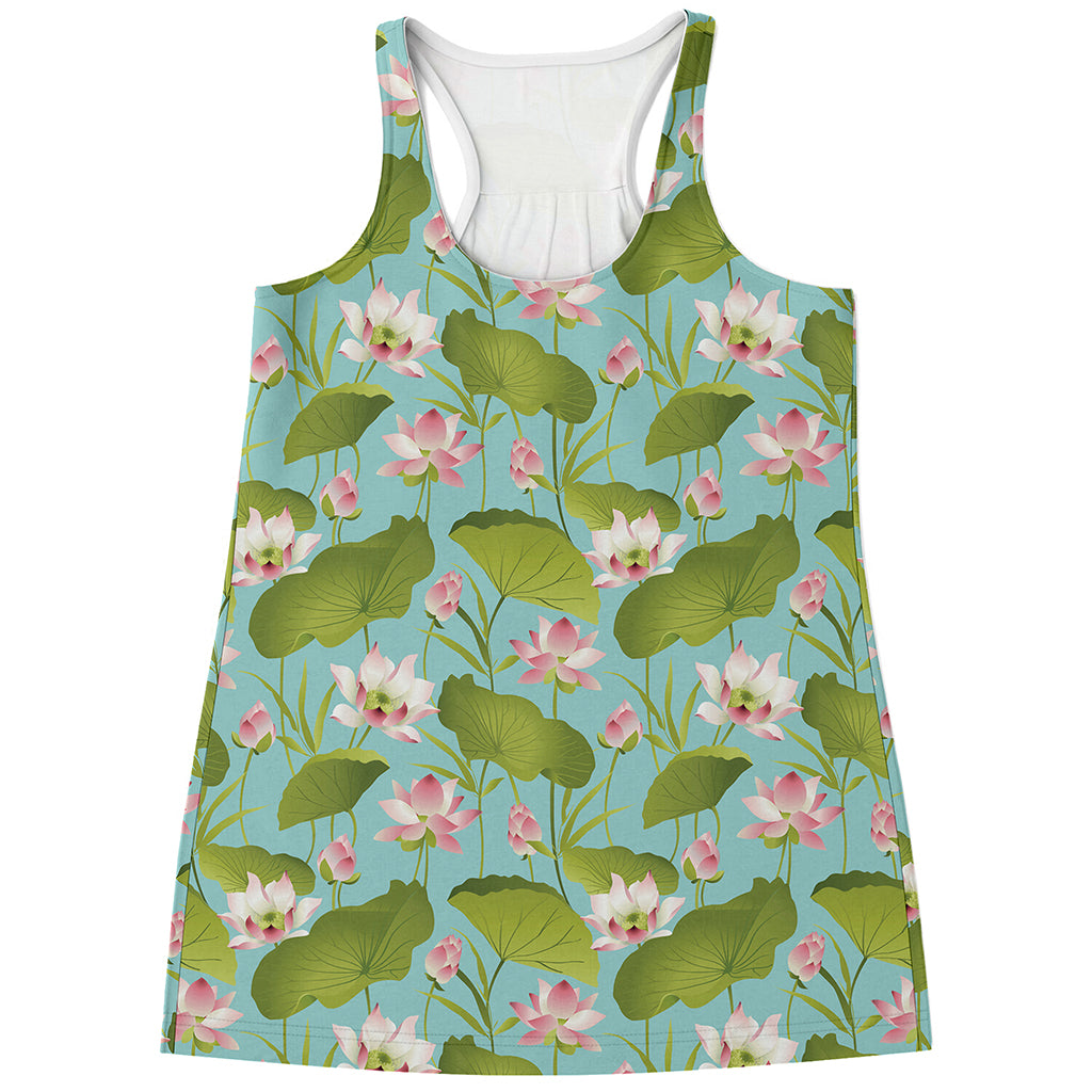 Pink Lotus Pattern Print Women's Racerback Tank Top