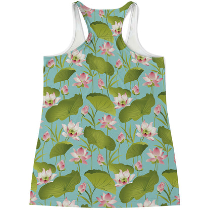 Pink Lotus Pattern Print Women's Racerback Tank Top