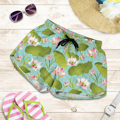 Pink Lotus Pattern Print Women's Shorts