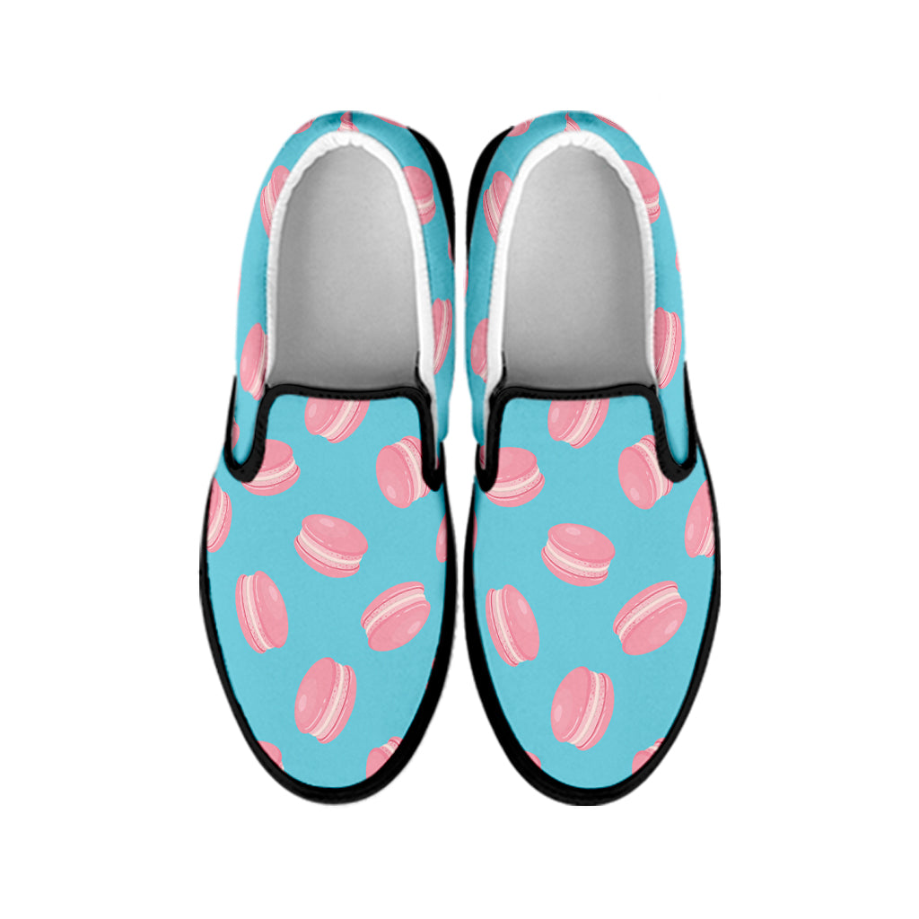 Pink Macaron Pattern Print Black Slip On Shoes