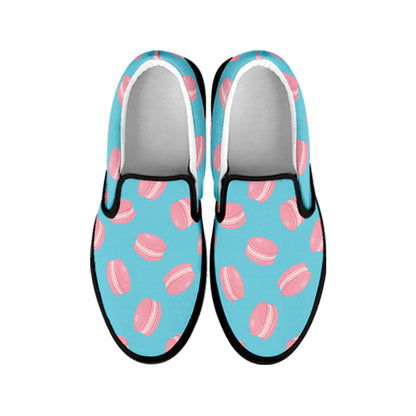 Pink Macaron Pattern Print Black Slip On Shoes