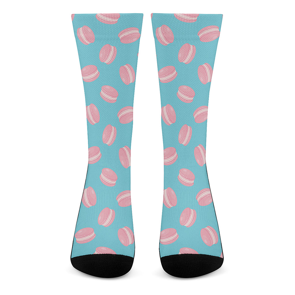 Pink Macaron Pattern Print Crew Socks