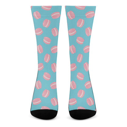 Pink Macaron Pattern Print Crew Socks