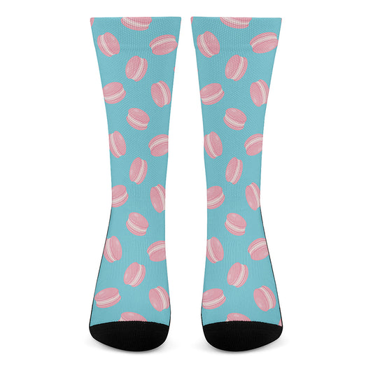 Pink Macaron Pattern Print Crew Socks