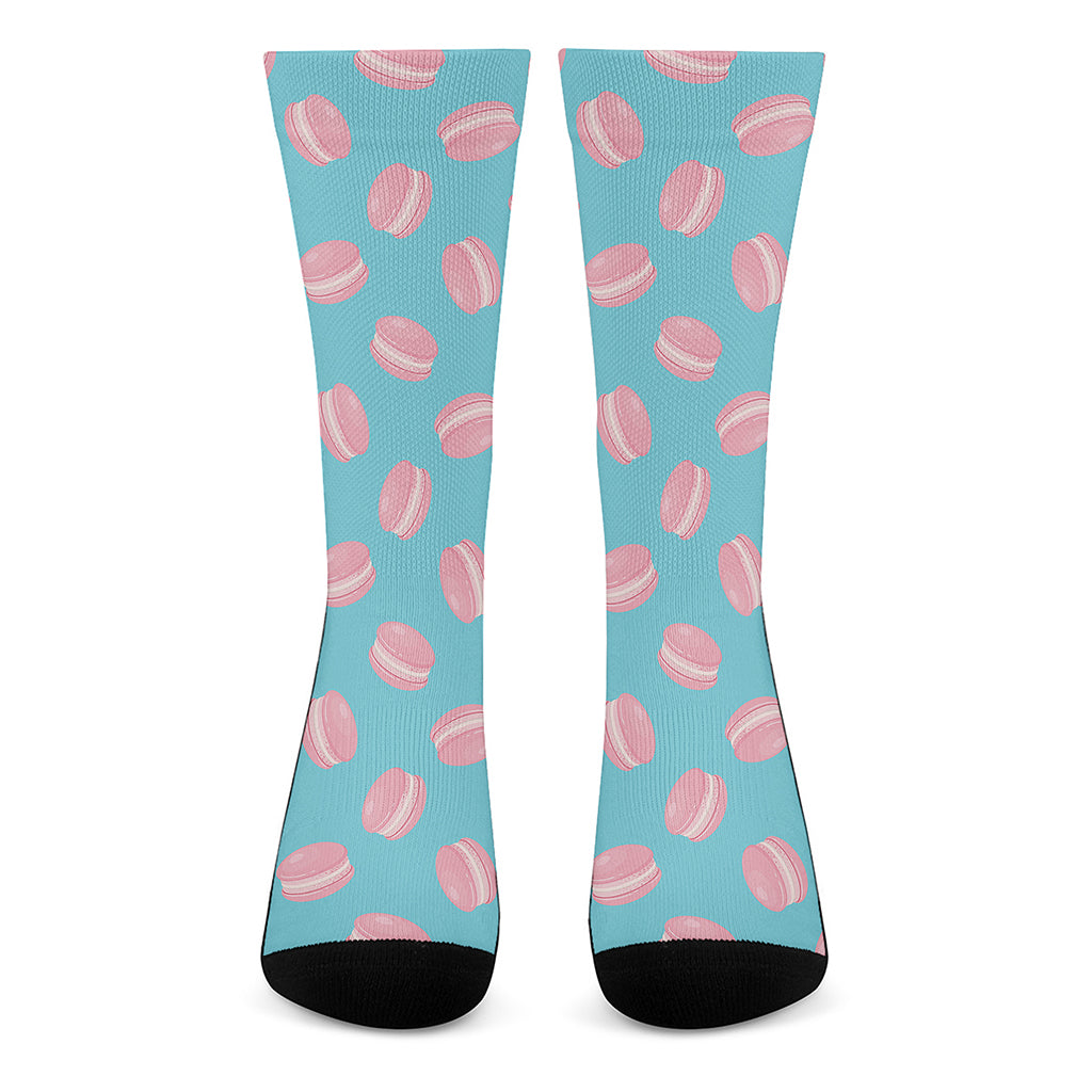 Pink Macaron Pattern Print Crew Socks