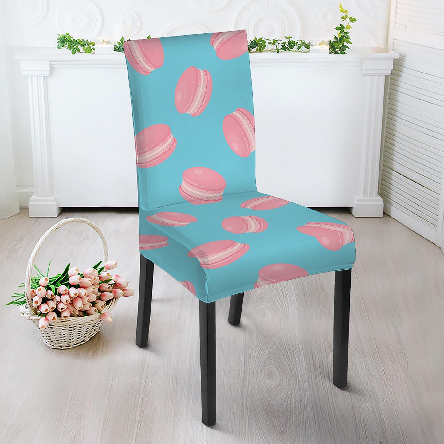 Pink Macaron Pattern Print Dining Chair Slipcover