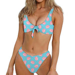Pink Macaron Pattern Print Front Bow Tie Bikini