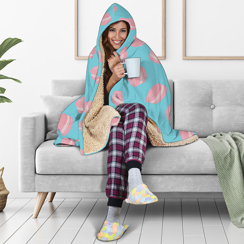 Pink Macaron Pattern Print Hooded Blanket