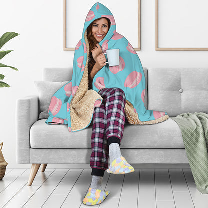Pink Macaron Pattern Print Hooded Blanket
