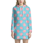 Pink Macaron Pattern Print Hoodie Dress
