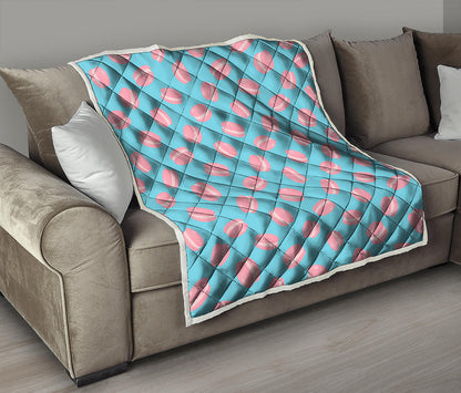 Pink Macaron Pattern Print Quilt