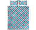 Pink Macaron Pattern Print Quilt Bed Set