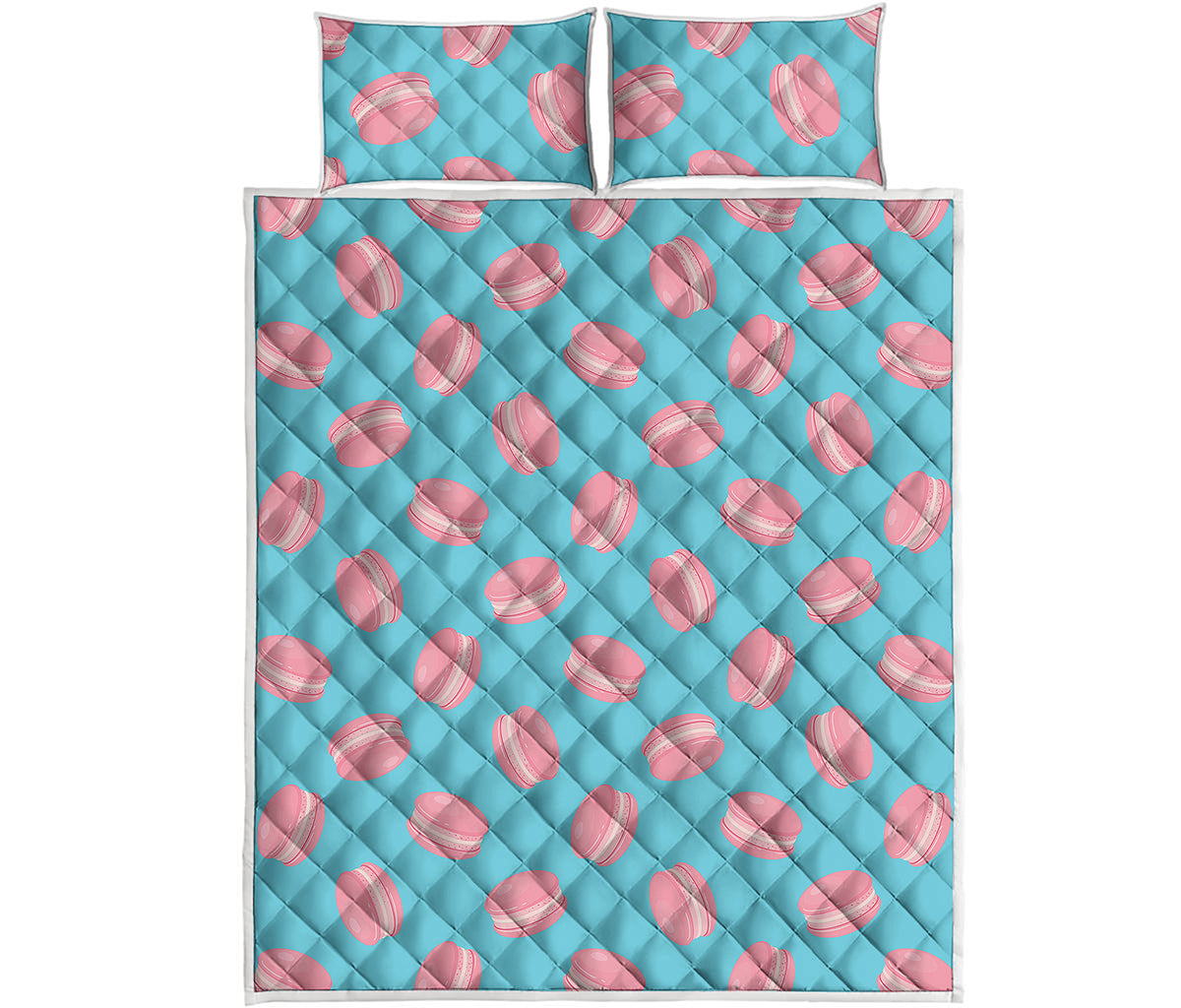 Pink Macaron Pattern Print Quilt Bed Set