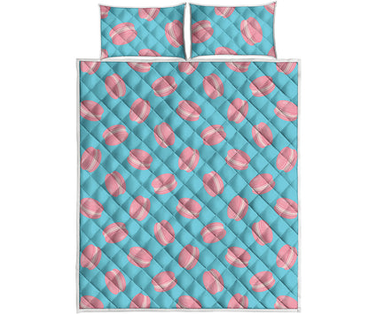 Pink Macaron Pattern Print Quilt Bed Set