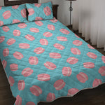 Pink Macaron Pattern Print Quilt Bed Set