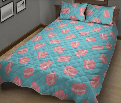 Pink Macaron Pattern Print Quilt Bed Set