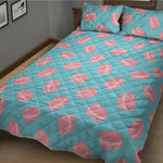 Pink Macaron Pattern Print Quilt Bed Set