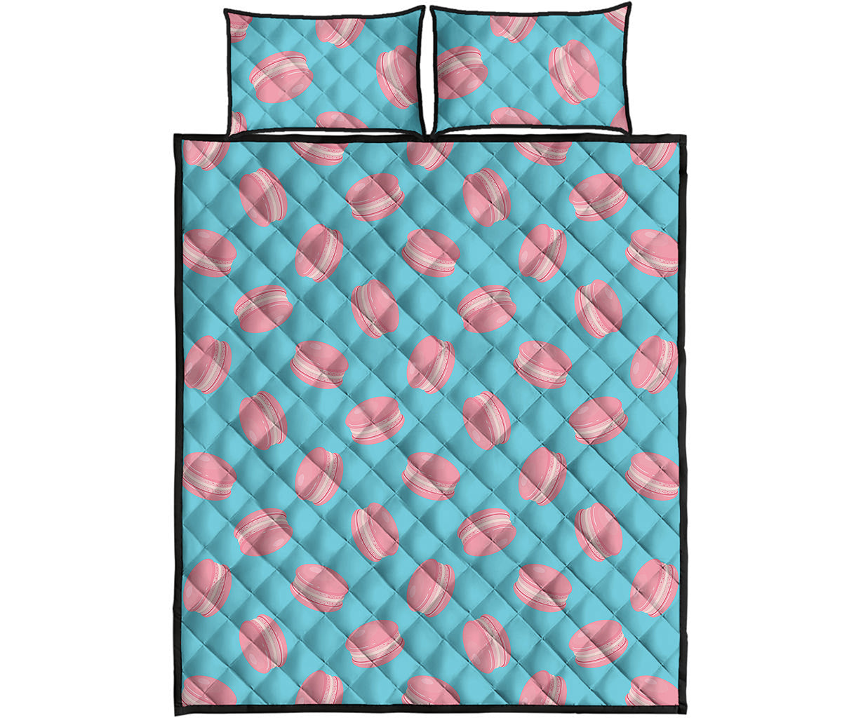 Pink Macaron Pattern Print Quilt Bed Set