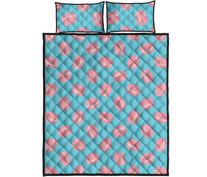 Pink Macaron Pattern Print Quilt Bed Set