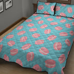 Pink Macaron Pattern Print Quilt Bed Set