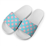 Pink Macaron Pattern Print White Slide Sandals