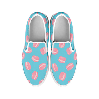 Pink Macaron Pattern Print White Slip On Shoes