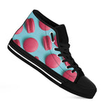 Pink Macarons Print Black High Top Shoes