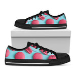 Pink Macarons Print Black Low Top Shoes
