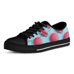 Pink Macarons Print Black Low Top Shoes