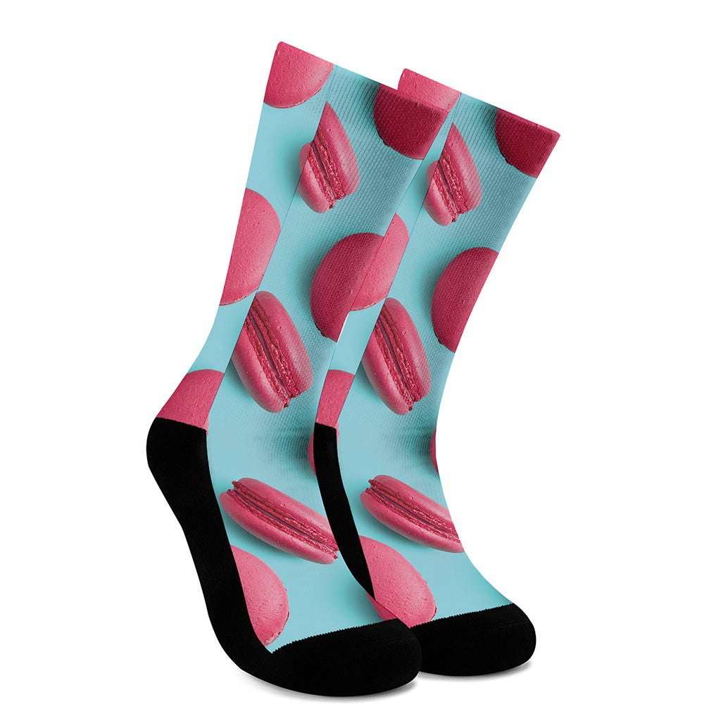 Pink Macarons Print Crew Socks