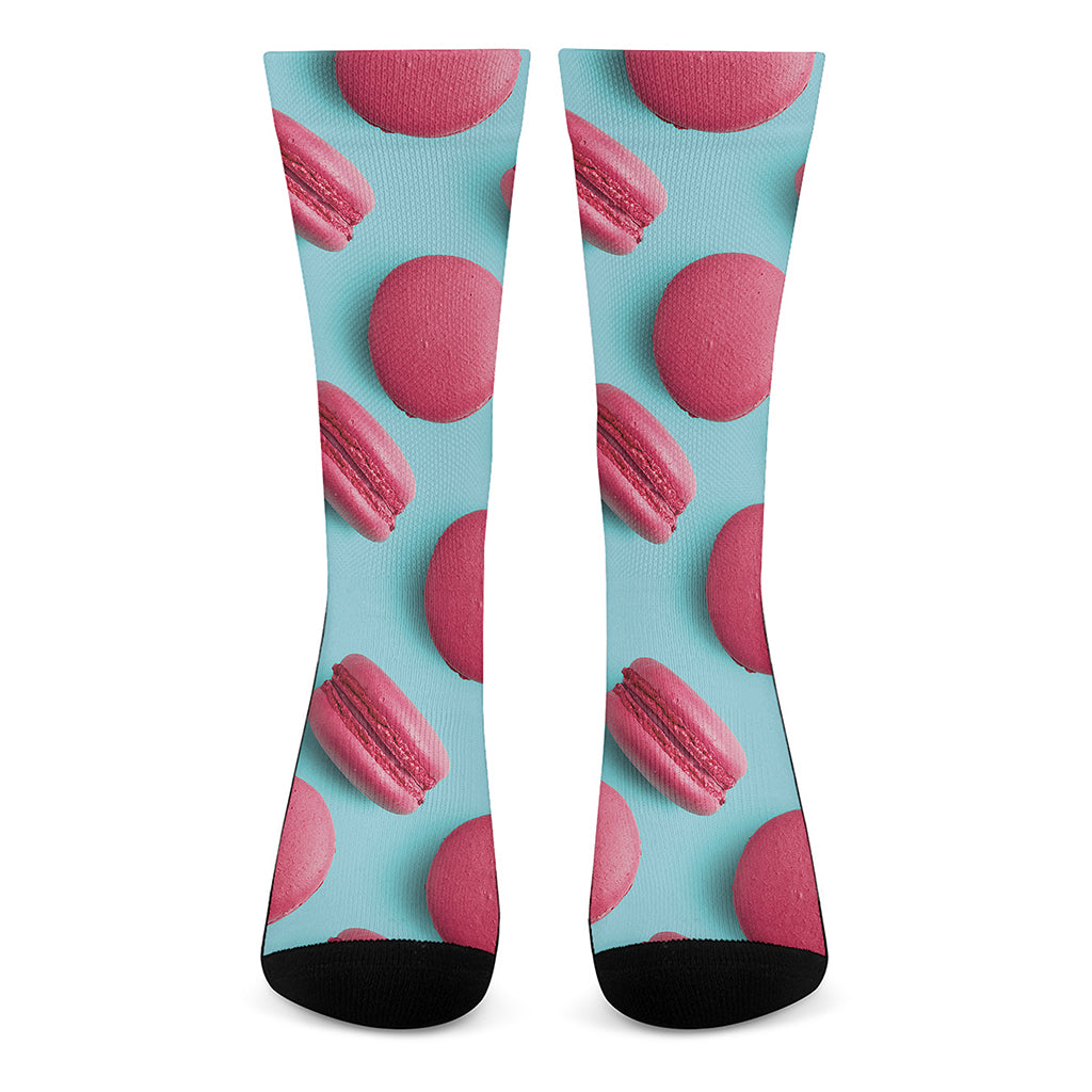 Pink Macarons Print Crew Socks