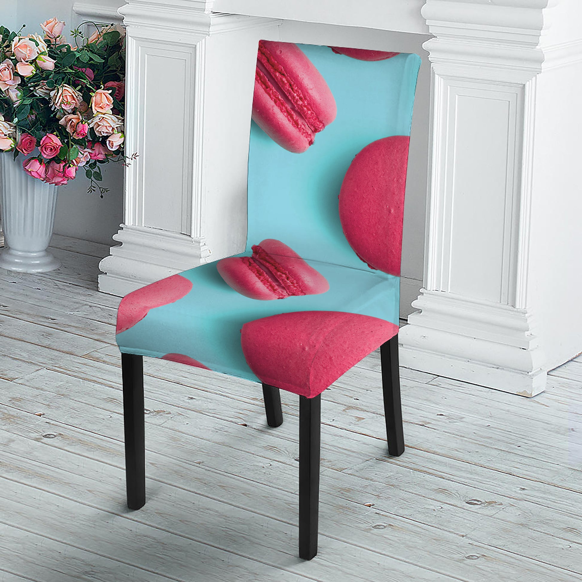 Pink Macarons Print Dining Chair Slipcover