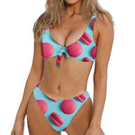 Pink Macarons Print Front Bow Tie Bikini