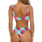 Pink Macarons Print Front Bow Tie Bikini
