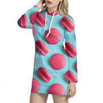 Pink Macarons Print Hoodie Dress