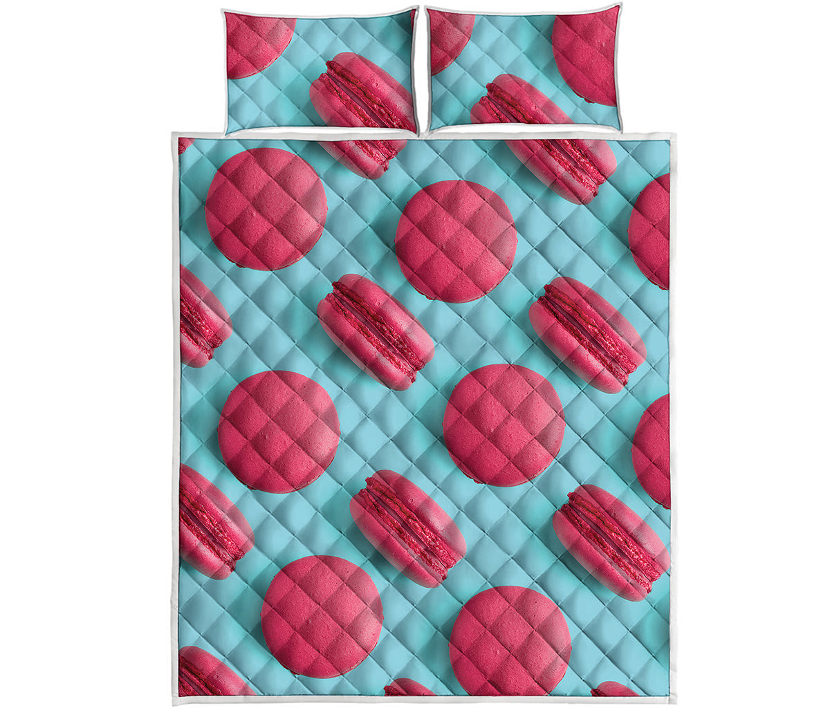 Pink Macarons Print Quilt Bed Set