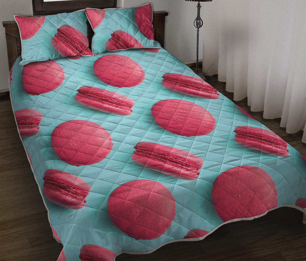 Pink Macarons Print Quilt Bed Set