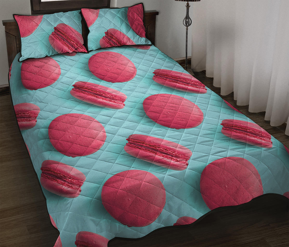 Pink Macarons Print Quilt Bed Set