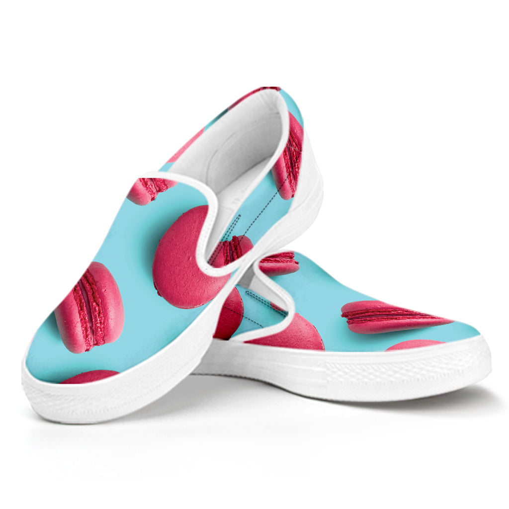 Pink Macarons Print White Slip On Shoes