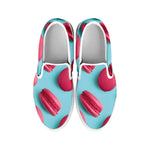 Pink Macarons Print White Slip On Shoes